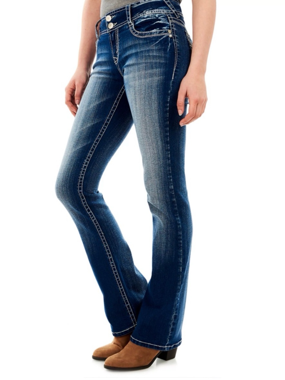 Wallflower Dark Indigo Flare Jeans with Faded Finish